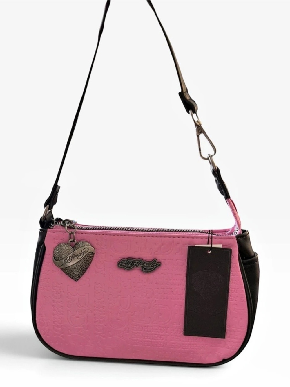 Ed Hardy NWT Pink Skull Heart Logo Small Crescent Shoulder Bag